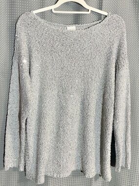 Chicos Metallic Tunic Length Sweater Sz 3- US XL Glitz Glam Warm Cozy Dressy